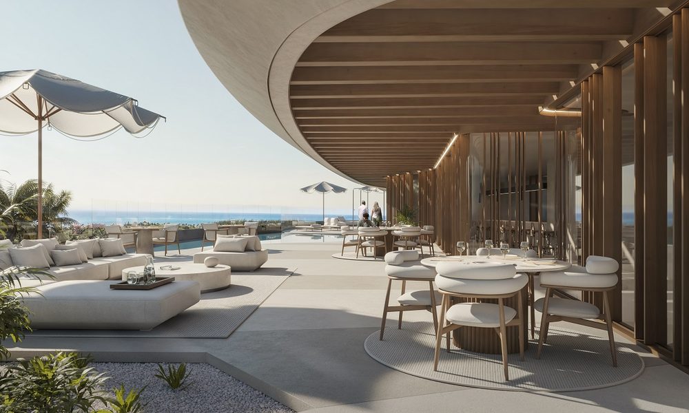 A rendering of the landscaped common areas at Puerto Marina, the upkeep of which is covered by the condominium fee.