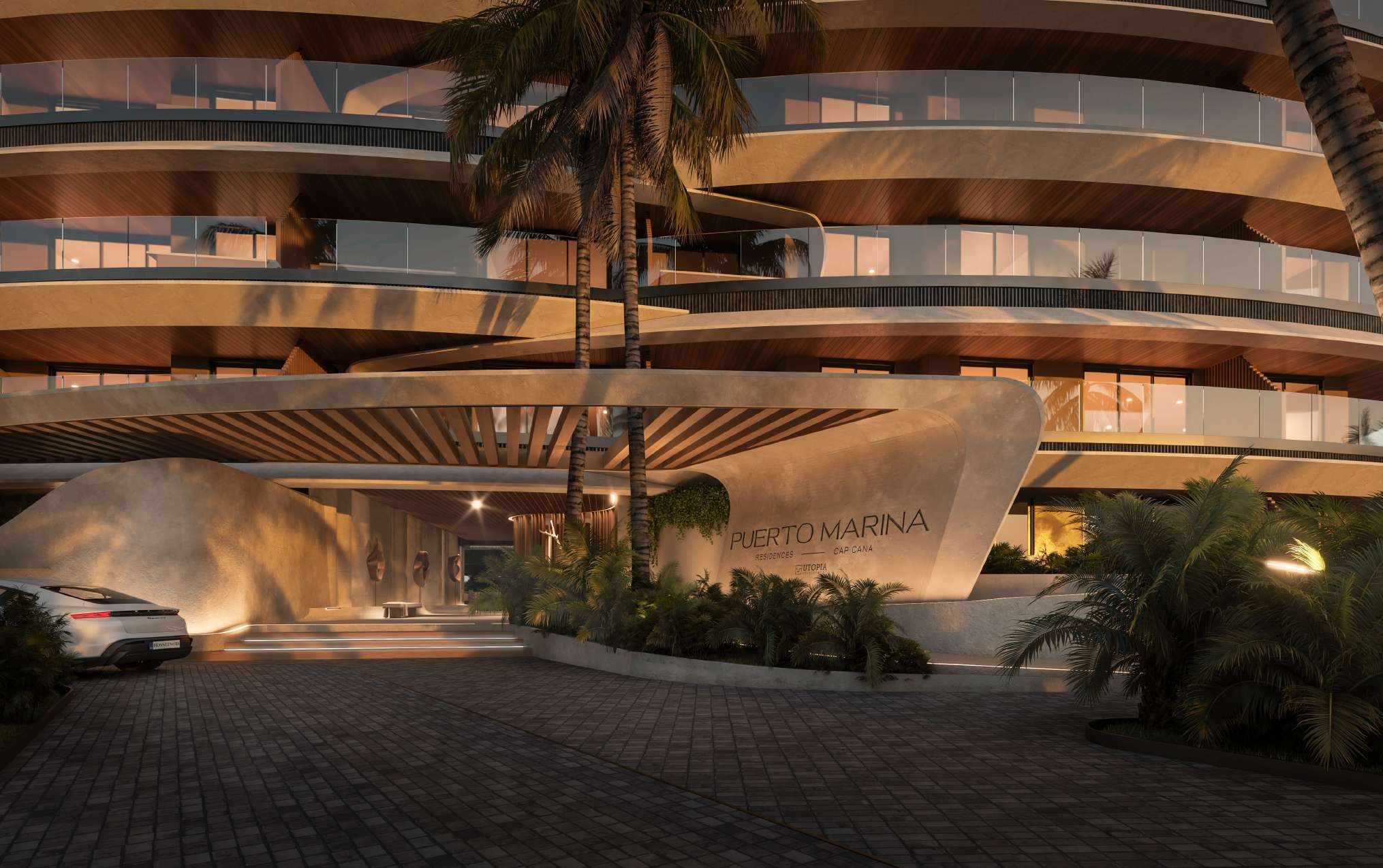 A rendering of the covered arrival canopy at Puerto Marina in Cap Cana, where the drive in from Punta Cana International Airport ends after about 20 minutes.